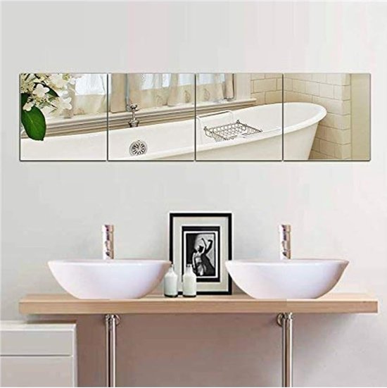 Muur Spiegel 4pcs 30x30cm glazen spiegel HD DIY Frameless spiegel tegels op de deur voor badkamer of woonkamer (30x30cm,4pcs)