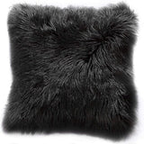 Schapenvacht Kussen - Imitatiebont Lamsvacht, Schapenvel Imitatievacht - Kunstbont Slaapkamer Woonkamer - Wasbaar Bont, Decoratiebont - Zwart - 43 x 43 cm Kussen
