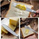 2 stuks botermessen, multifunctioneel botermes, professioneel 3-in-1 botermes van roestvrij staal met gekartelde rand, keuken- en kaasrasp voor gelijkmatige sausverdeling, 20,5, zilver