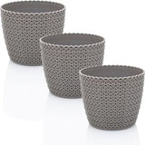 Bloempot, set van 3 x 14 cm, grijs, 30% houtgehalte, kunststof plantenpotten, plantenpot