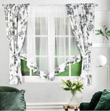 Gordijnset met trekkoord, 400 x 160 cm, voile, woonkamer, slaapkamer, kinderkamer, decoratieve raamgordijnen, set met gordijnen, vitrage, plooiband, lichtgrijs bloemen