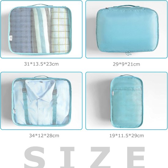 Packing Cubes, kledingtassen, schoenentas, reisorganizer, verpakkingskubus, cosmetica, reisorganizer, paktassen voor BillyBath (8-delig, blauwgroen)