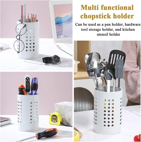 Keukengereihouder, roestvrijstalen gebruiksvoorwerpcaddy, gebruiksvoorwerporganisator voor spatels, keukendecoratie, set van 2, zwart en wit