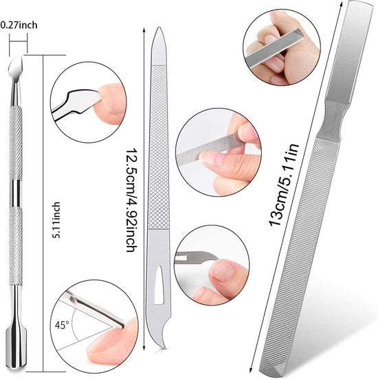 12 stuks nageltangset, nageltang voor dikke en ingegroeide harde teennagels, roestvrij staal, pedicure knipper nagelknipper. Nagelvijl en zachte grip, nagelschaar set (rood)