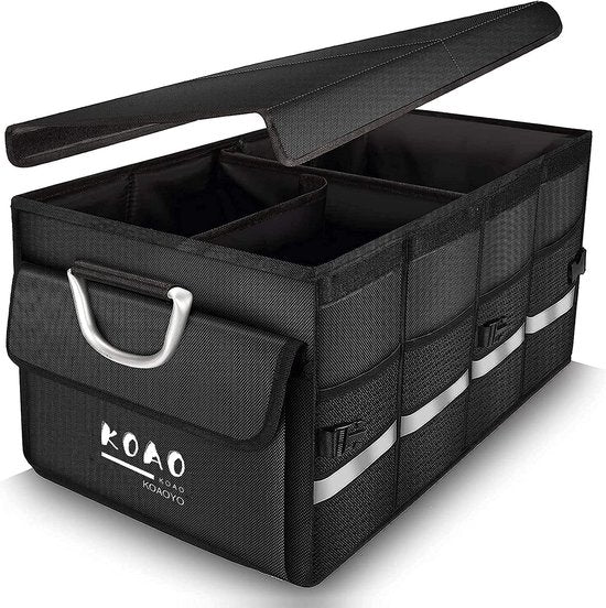 Kofferbaktas, kofferbakorganizer met deksel, auto-kofferbakorganizer, autotas, kofferbak, box, praktisch, waterdicht, antislip, opvouwbaar, met aluminium handgrepen, reflecterende strepen