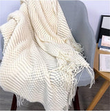 Sprei, woondeken, boho, deken, zacht gebreide deken, omkeerbaar, bankdeken, sprei, deken, beige, 130 x 200 cm