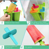 IJsvormen van siliconen, set van 4 ijsvormen, BPA-vrij, FDA-gecertificeerd, levensmiddelenkwaliteit, siliconen ijslolly mold met sticks en druppelbescherming