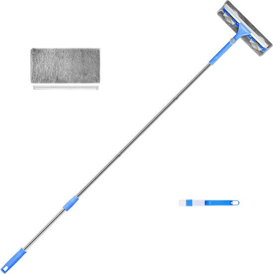 Lange ruitenwisser-wisserset 27 cm, telescopische ruitensproeier met verlengstang en rubberen lip, verstelbare reinigingsset ruitenreiniger voor raam/douche/auto (167 cm)