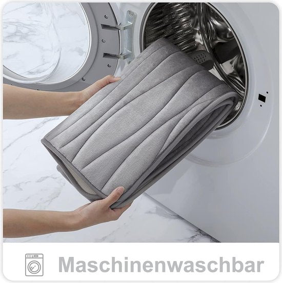 Badmatset, 2-delig, traagschuim, wc-mat met uitsparing, absorberend, antislip, wasbaar, 2-delig, grijs Badmatset, bestaande uit 2 delen, gemaakt van traagschuim, wc-mat met uitsparing, absorberend, antislip, wasbaar, 2-delig, grijs.