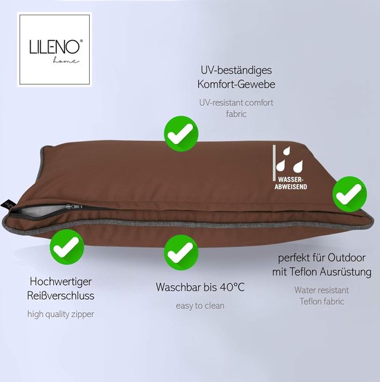 Kussen 60x60 cm [set van 2] - waterafstotende kussenhoes bruin (zonder vulkussen) - waterdichte kussenhoes voor binnen en buiten