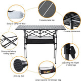 Opvouwbare campingtafel, klaptafel, campingtafel voor 4-6 personen, opvouwbare tuintafel voor buiten met netplank, opbergtas, in hoogte verstelbare klaptafel met oprolbaar tafelblad en draagtas