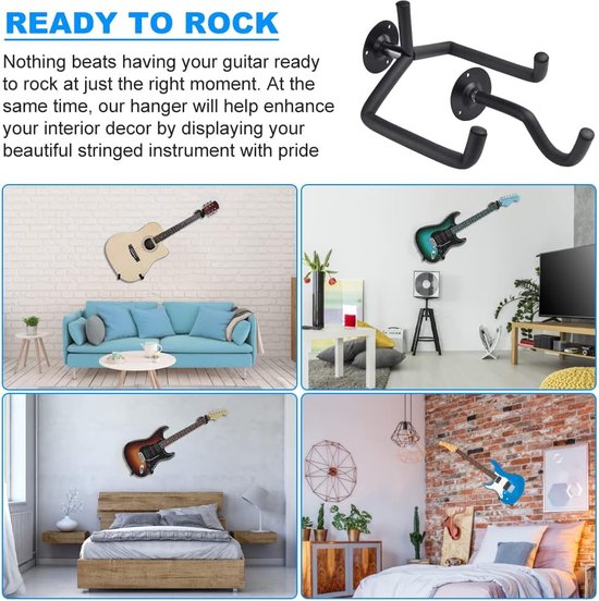 Pack of 2 Guitar Holder Wall Mount Angled Guitar Hanger Wall Guitar Holder Wall for Acoustic Guitar, Classical Guitar, Electric Guitar, Bass, Ukulele