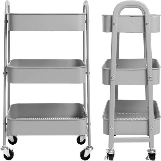 Opbergwagen 3-laags metalen gereedschapswagen Rollende kar Organizer Trolley met wielen voor keuken Make-up Badkamer Kantoor, grijs