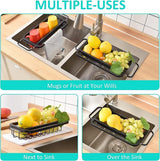 Afvoerbak, verstelbaar droogrek met vaatdoek, bar, instelbaar via de gootsteen, organizer voor keuken, roestvrij sponshouder organizer (1 niveau)