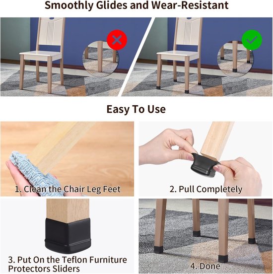 16 stuks stoelpootglijders voor tapijten 3,2 cm rond transparant TPE hoogelastisch zacht rubber met zwart