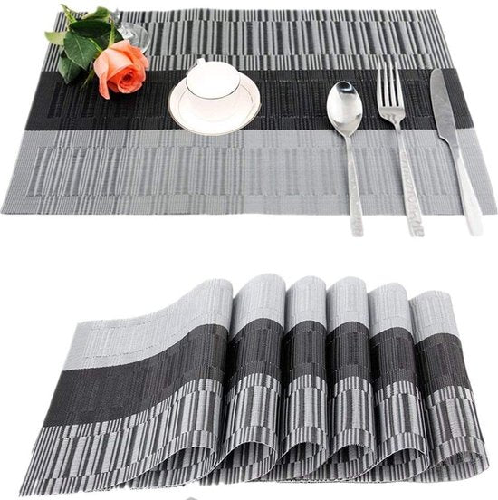 Set van 6 placemats, 30 x 45 cm, antislip, afwasbaar, gemaakt van pvc, hittebestendig, kwetsbaar en wasbaar, voor keuken en eetttafel