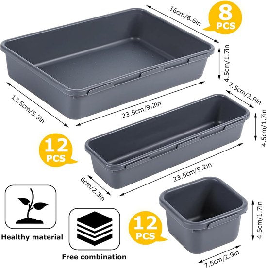 Lade-organizer, opbergsysteem, 32-delige lade-organizer voor kantoor, 3 maten, antislip lade-organizer voor bureau, badkamer, keuken, gebruiksvoorwerpen