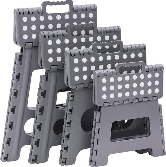 Kleine opvouwbare kruk | Opvouwbare kruk voor kinderen en volwassenen | Draagbare en opvouwbare vouwkruk | 150kg draagvermogen | Kruk voor keuken, badkamer, camping, tuin | 27 cm hoog | Grijs