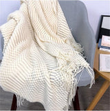 Sprei, woondeken, bohodeken, zacht, gebreide deken, omkeerbare deken, knuffeldeken, bankdeken, sprei, deken, beige, 130 x 150 cm