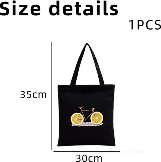 Herbruikbare boodschappentassen, katoenen boodschappentas, herbruikbare draagtas, zwarte schoudertas (35 x 30 cm), zwart