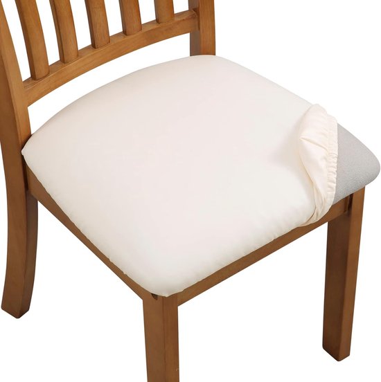 Jacquard Eetkamerstoel Stoelhoezen - Stretch Spandex, Geen rugleuning - Eetkamerstoel Stoelbeschermer Hoes - Verwijderbaar Wasbaar voor hoge bureaustoelen - Lichtbeige Glad - 6 stuks