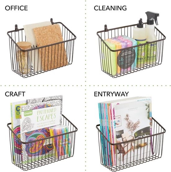 Set van 2 metalen wandrekken, grote opbergmand voor de hal, slaapkamer en andere ruimtes, organizer voor brieven, portemonnees, zonnebrillen of badkameraccessoires, bronskleurig.