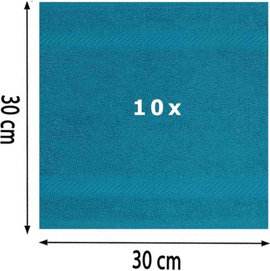 10 stuks zeepdoekjes Palermo 100% katoen grootte 30x30 cm (petrol)