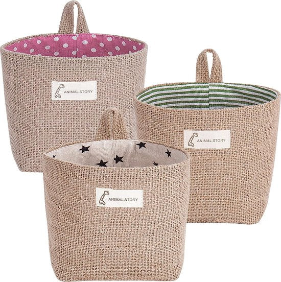 3 stuks katoenen opbergtas, voor cosmetica, sleutels, speelgoed, kleine spullen, desktop-opslag