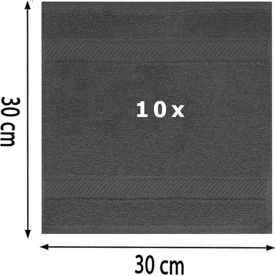 Palermo 10 stuks zeepdoekjes, zeepdoekjes, set van 100% katoen, afmetingen 30 x 30 cm, kleur antraciet