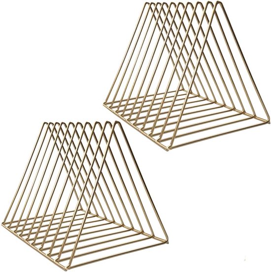 2 stuks krantenrek: modern krantenrek, tijdschriftenrek, boekenrek, tijdschriftenverzamelaar, 9 sleuven boekenstandaard, metalen organisatierek voor kantoor thuis (goud)