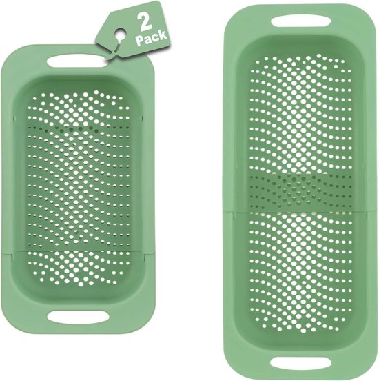 Set van 2 gootsteenzeefjes, afdruiprek voor huis en keuken, ideaal voor het wassen van fruit en groenten of kan worden gebruikt als noodle-gootsteenzeef, BPA-vrij (17 W x 37 - 49,5 L x 8 H) cm -