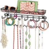 Sieradenhouder voor aan de muur, hangende opslag voor halskettingen, oorbellen, armbanden en andere accessoires, praktische sieradenorganizer van metaal, zwart