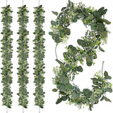 Eucalyptusdecoratie, 4 pakken, 1,5 m lange kunstmatige eucalyptusslinger met witte gipskruidbloemen, kunstmatige hangplant voor bruidsboeket