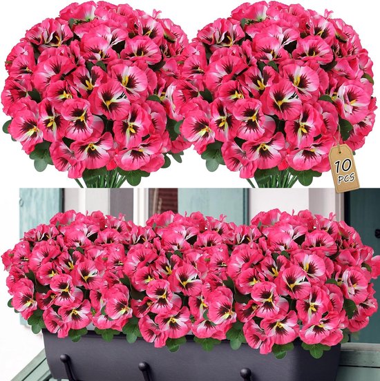 10 bundels kunstbloemen zoals echte balkon kunstbloemen buiten UV-bestendig weerbestendige kunstmatige balkonplanten balkonbloemen voor thuis vensterbank bruiloft decor (roze rood)