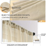 Voile gordijnen met oogjes, half-transparant, kort, linnenlook, voorhang, vitrage, beige-creme, 137 x 140 cm (h x b) voor woonkamer, slaapkamer, kinderkamer, set van 2