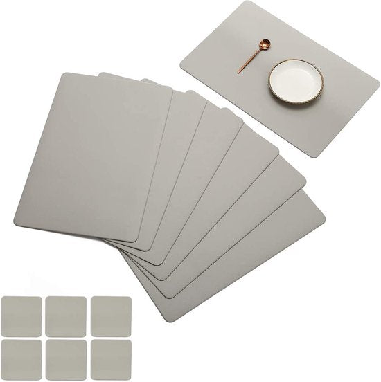 Set van 6 placemats en 6 onderzetters veeg schoon antislip PVC hittebestendige placemats voor keukentafel 30 * 45cm grijs