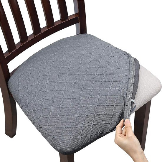 Jacquard Eetkamerstoel Stoelhoezen- Stretch Spandex, Geen rugleuning - Eetkamerstoel Stoelbeschermer Hoes - Verwijderbaar Wasbaar voor hoge bureaustoelen - Lichtgrijs - 4 stuks
