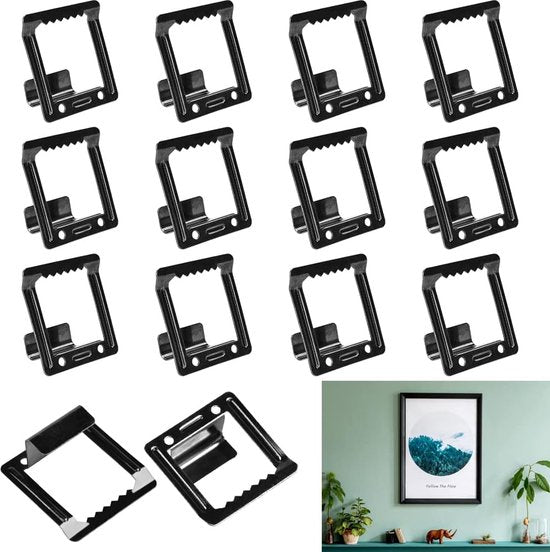 12 stuks spieramen ophangen, metalen fotohaken, onzichtbare fotolijst, wandfotohaken, ophangen, profieldiepte 15 mm, tandhangers, canvas ophanghaakjes, steekhangers voor foto's