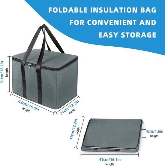 Grote 38 liter opvouwbare koeltas, thermotas, boodschappentas, koeltas, houdt 20 kg, perfect voor isolatietas, boodschappentas, picknicktas, outdoor reizen.