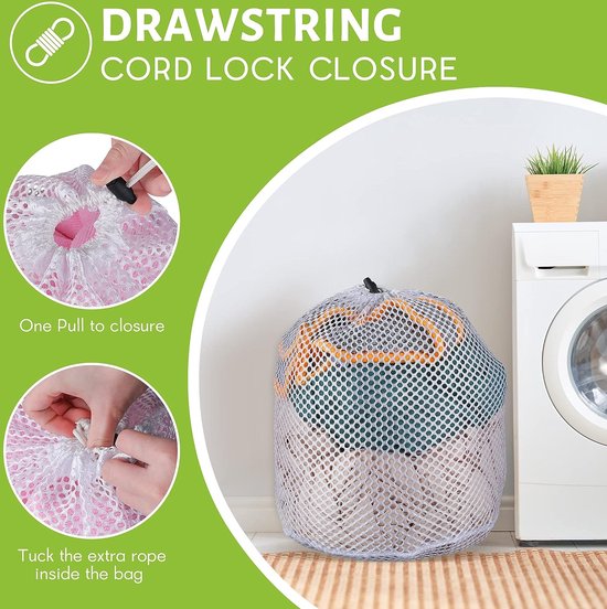 4 stuks waszakken, waszak, wasnet voor wasmachine met koordstopper, grote waszak, waszak voor wasmachine, wasgoed, ondergoed, babywas, sokken