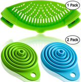 Siliconen napzeef met 2 inklapbare trechters, handsfree clip-on hittebestendige Colander Pour-uitloop voor pasta, groentenoedels pannenschaal, groen