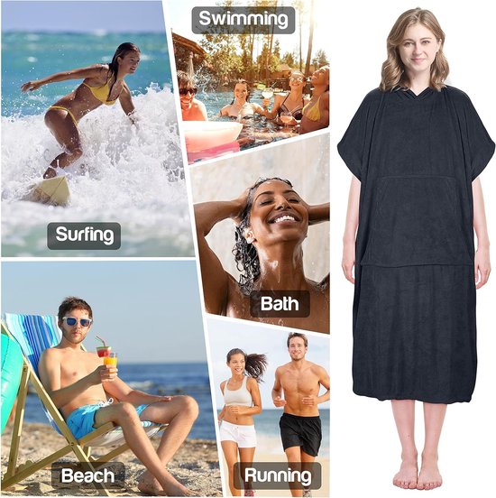 Beach Surf Poncho with Pocket, Water Absorbent Wetsuit, Changing Table Hoodie, Towel Poncho Bathrobe for Surfing, Swimming, Bathing for Adults, Men, Women, Sandproof