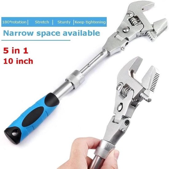 Verstelbare sleutel met flexibele kop, multifunctioneel, verstelbaar snelreparatiegereedschap voor pijpsleutels