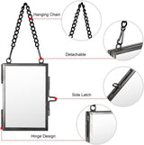 Set van 4 mini-rechthoekige fotolijsten van metaal en glas, hangende glazen fotolijst, geometrisch ornament, plantenmonsterclip, voor geperste bloemenfoto's, zwart