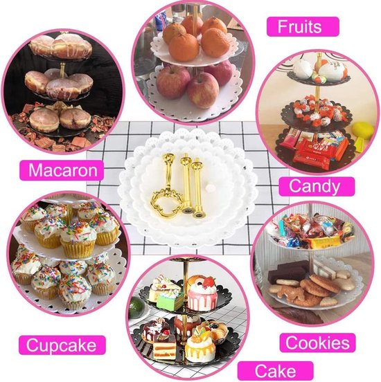 Cake Stand 3-Tier Cupcake Standhouder, Snoepschaal, Fruitschaal, Dessertstandaard, Geschikt Voor Bruiloftsbanketten, Verjaardagen, Feesten En Diverse Festivals