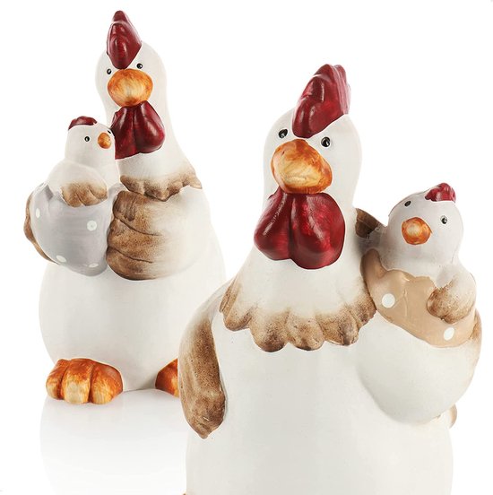 Decoratieve staander voor Pasen, kleurrijke paaskuiken, paasdecoratie om neer te zetten, paasdecoratie van keramiek [keuze] (1 stuk - 19 cm rood-geel-oranje)