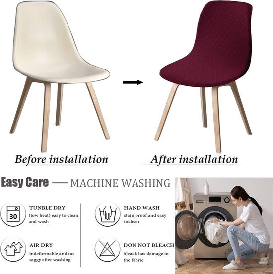 Shell Stoelhoezen Retro Stoelhoezen - Stretch Spandex Print Lounge Hoek - Stoelhoezen voor Eetkamer Keuken Feest Banket Club Home Decor (Wijnrood, Set van 4)