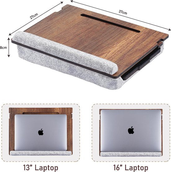 Laptray met kussen, laptoptafel voor bank, schootbureau voor laptop, verstelbare laptopstandaard voor bed, laptoptafelstandaard, laptoplapblad voor bed (walnoot)