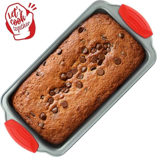 Bakvorm met antiaanbaklaag, professionele bakvorm met antiaanbaklaag, voor het bakken van bananenbrood, gehaktbrood, roerkoek, 21,5 x 11,5 cm, met rode siliconen handgrepen