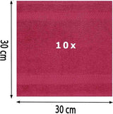 Palermo, 10 stuks, zeepdoekjes, zeepdoekjes, set van 100% katoen, afmetingen 30 x 30 cm (cranberry)